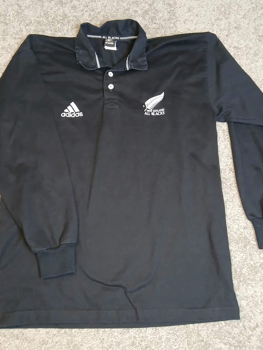 Vintage Adidas New Zealand All Blacks Black Rugby Polo Shirt for Men - Large